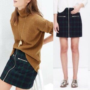 Madewell Wool Mini Skirt Plaid‎ Blue Green Zipper Size 0 Tartan Festive Retro